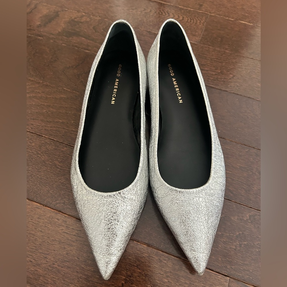 Silver Pointed Toe Flats by Good American